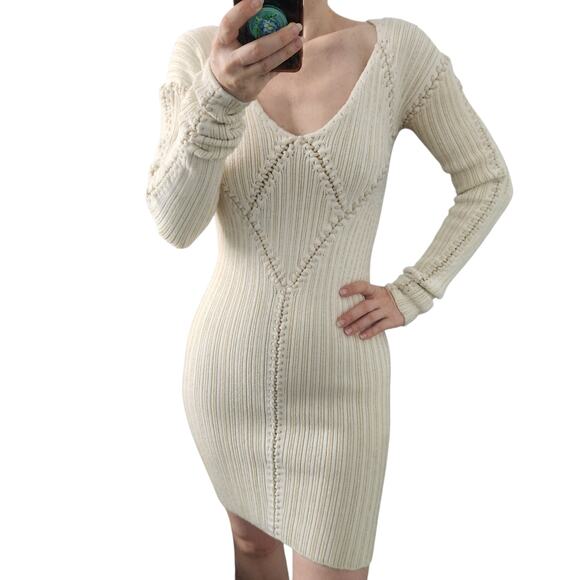 ISA‎ BOULDER lace-Up Knit Top / Dress S Cream Cocktail Y2K Retro Party - Picture 1 of 13